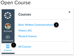 Screen capture of Canvas course list